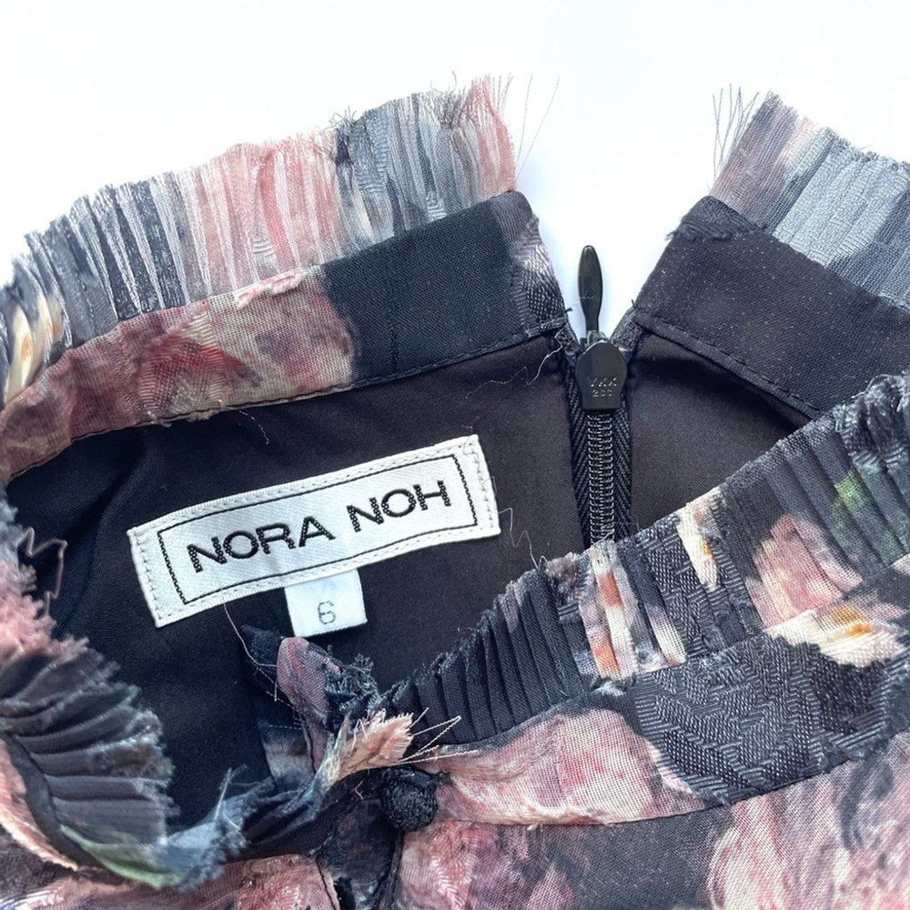nora noh Floral Black Dress midi pleated long sleeve - Picture 5 of 11